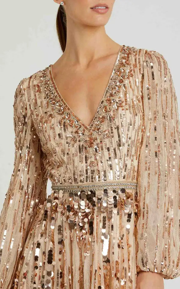 Customized Exquisite Chiffon Sequined Pleat Sash Rhinestone A-line V-neck Long Dresses Bespoke Occasion Dresses Fashion Sparkle