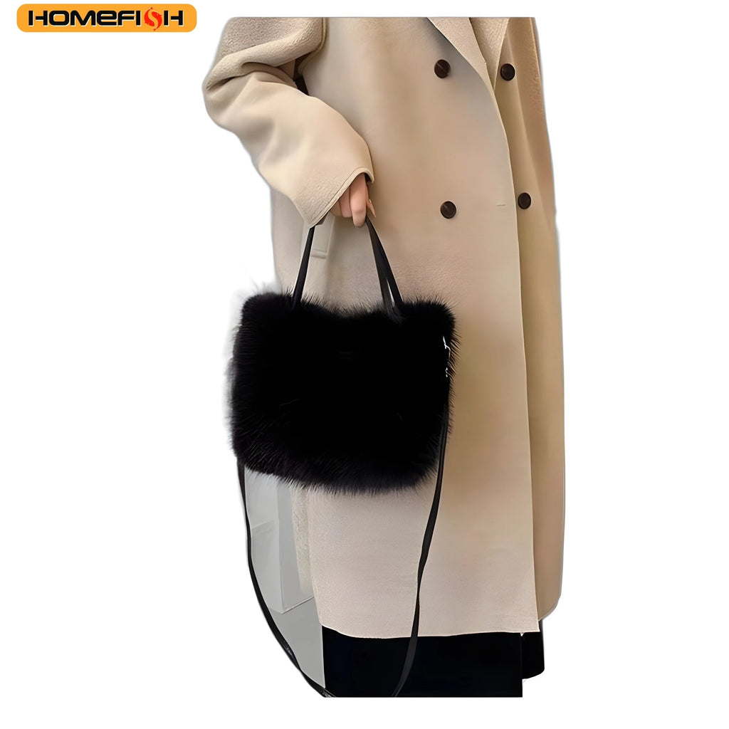 HOMEFISH Faux Fur Tote Bag Women's Bucket Plush Luxury Design Ladies Handbags Soft Winter Crossbody Shoulder Bags Bolsa Feminina