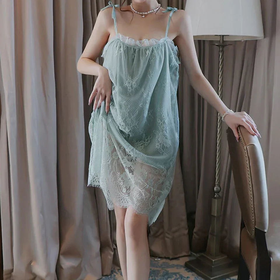 Plus Size Lingerie Lace Babydoll Chemise Nightgown Nighty Mesh Sleepwear Slip Nightdress Valentine Gifts for Women Sleepwear