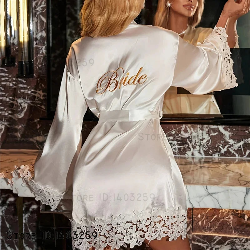 Sexy Embroidery Wedding Robe Patchwork Lace Kimono Bathrobe Gown Summer New Female Sleepwear Home Dress Loose Casual Loungewear