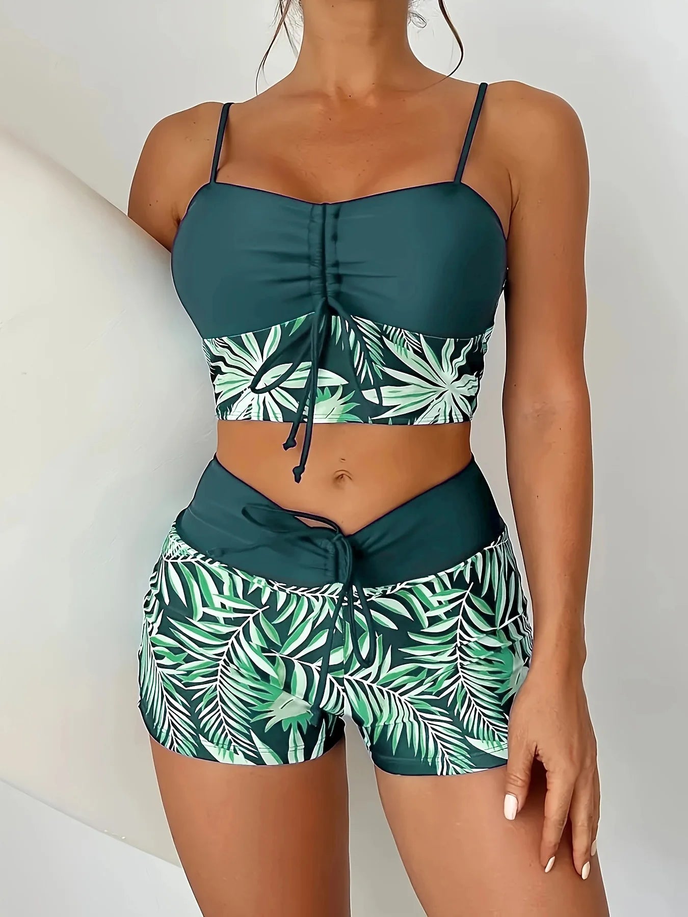 High Waist Bikini Women Vintage Floral Print Pleate Drawstring Push Up Patchwork Swimsuit 2025 Large Size Bathing Suit Swimwear