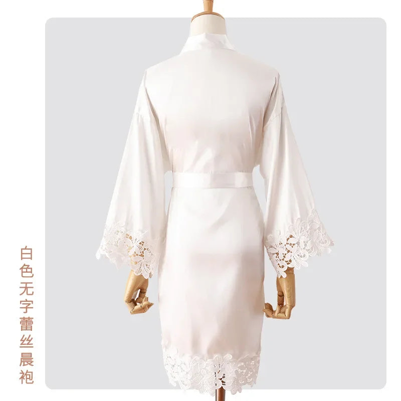 Sexy Embroidery Wedding Robe Patchwork Lace Kimono Bathrobe Gown Summer New Female Sleepwear Home Dress Loose Casual Loungewear