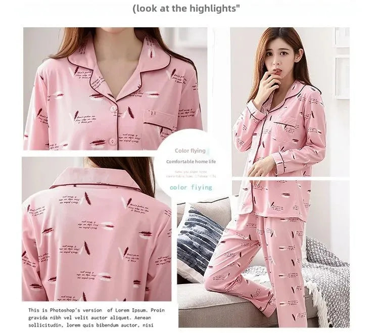 Spring Autumn Winter Long Sleeve Trousers Sleepwear Women's Cardigan Korean Style Outer Wear Casual Thin Homewear Two-piece Suit