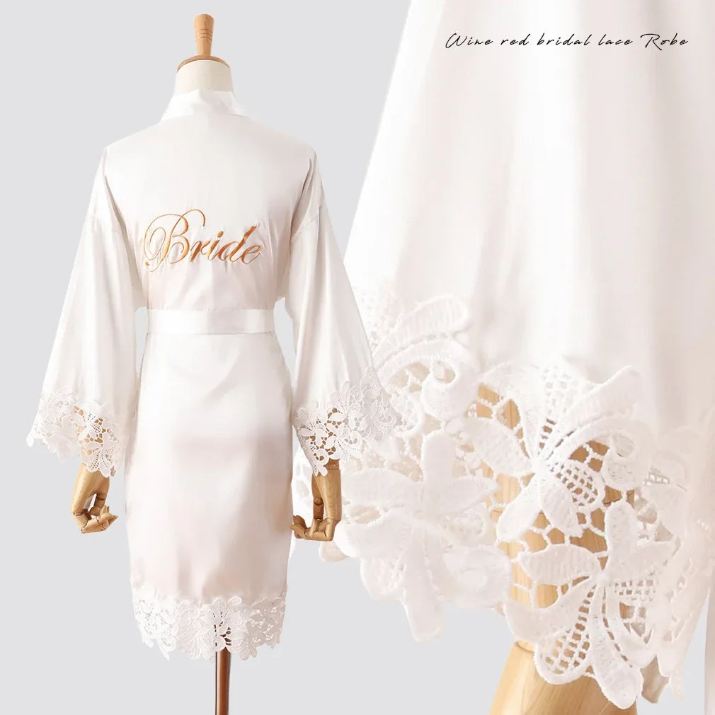 Sexy Embroidery Wedding Robe Patchwork Lace Kimono Bathrobe Gown Summer New Female Sleepwear Home Dress Loose Casual Loungewear