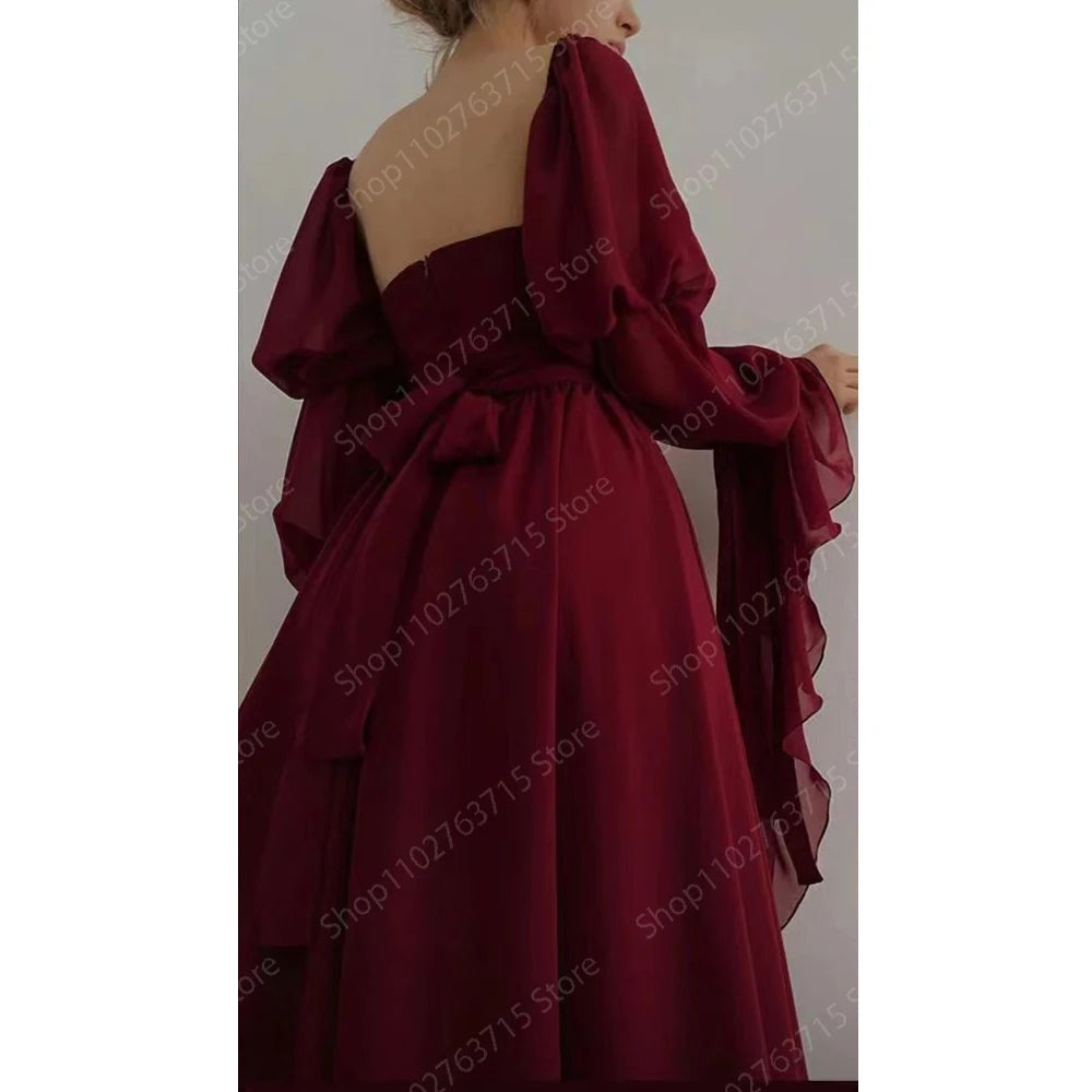 Long Burgundy Evening Dresses for Women Square Neck Ankle-Length A-Line Prom Party Wedding Gala Special Events Dress Customized