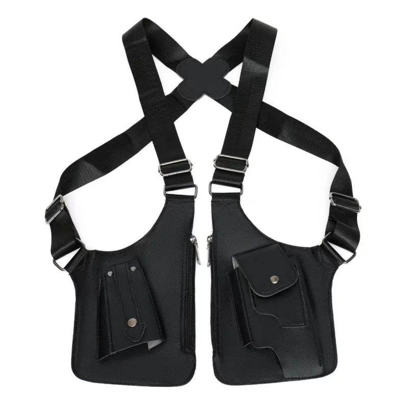 Double Shoulder Strap Multi-Pocket Outdoor Anti-Theft Tactical Fishing Bag Waterproof PU Multi-Purpose Men's Crossbody Bags