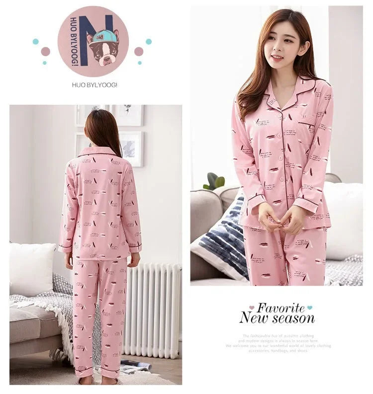 Spring Autumn Winter Long Sleeve Trousers Sleepwear Women's Cardigan Korean Style Outer Wear Casual Thin Homewear Two-piece Suit