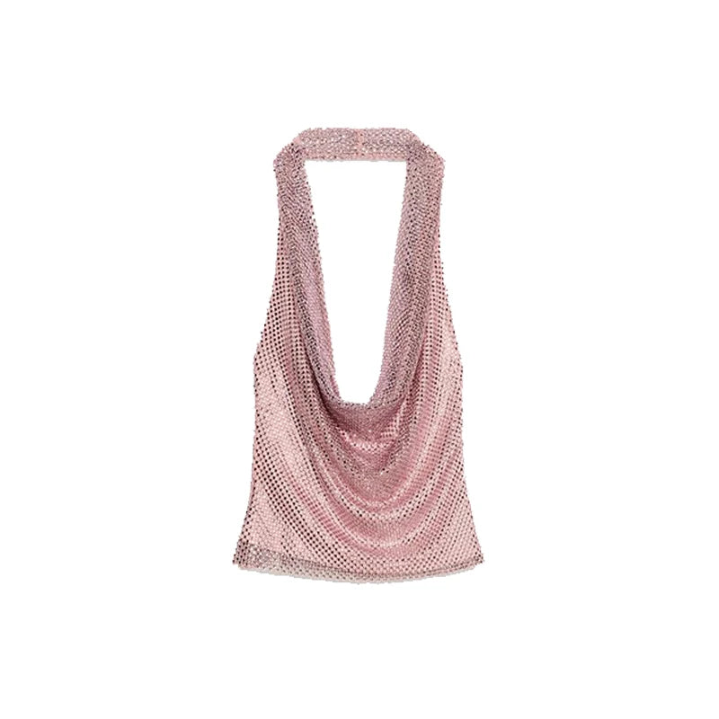 Rhinestone Shining Sexy Evening Dress Women Sleeveless Backless Slim Party Pleated Gown Female Dresses Street Vacation Lady Robe