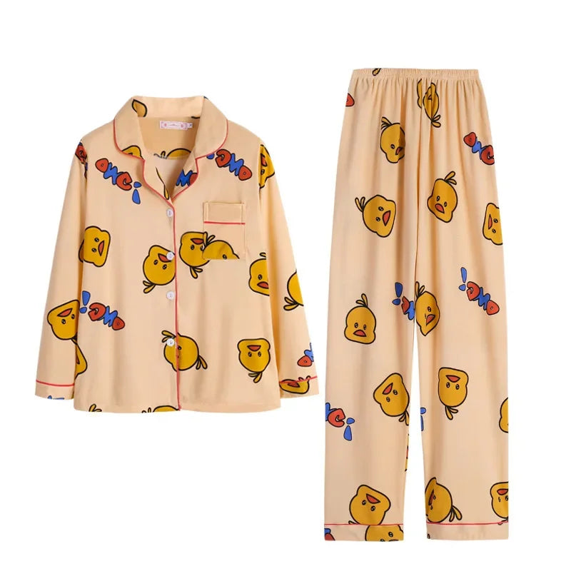 Spring Autumn Winter Long Sleeve Trousers Sleepwear Women's Cardigan Korean Style Outer Wear Casual Thin Homewear Two-piece Suit