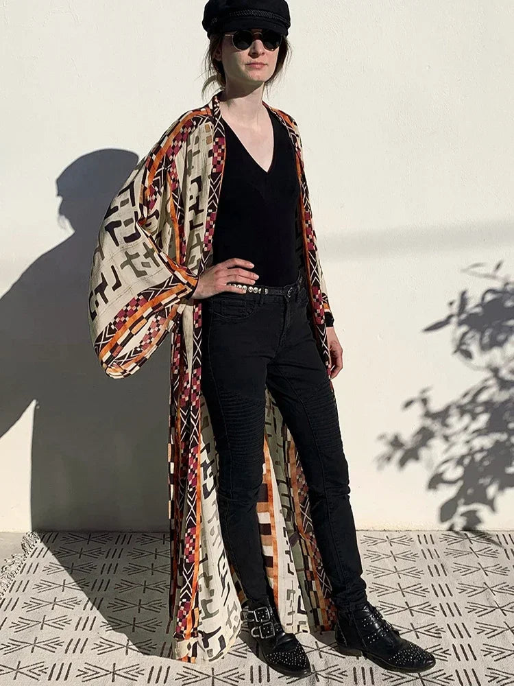 2025 Beach Kimono Cover-up Loose Swimsuit Cover Up Front Open Belt Kaftan Robe Plage Beach Pareos Dress Tunic Beach Wear