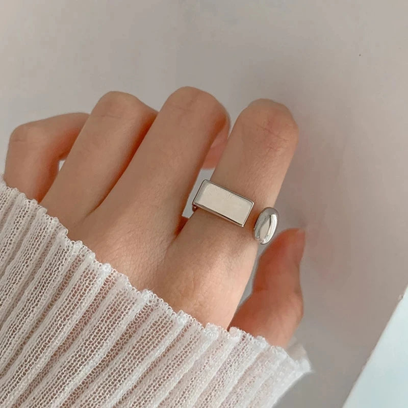 925 Silver Rings for Women Thick Wave Wide Solid Double-layer Punk Trendy Couple Female Party Birthday Gift