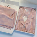 Spring Autumn New Ice Silk Sleepwear Women Lapel Diamond Clasp Cardigan Women Two Piece Set Elegance Purple Women's Pajamas