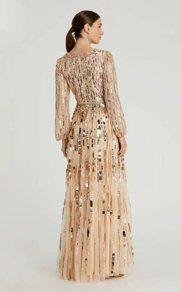 Customized Exquisite Chiffon Sequined Pleat Sash Rhinestone A-line V-neck Long Dresses Bespoke Occasion Dresses Fashion Sparkle