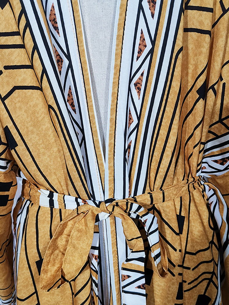 2025 Beach Kimono Cover-up Loose Swimsuit Cover Up Front Open Belt Kaftan Robe Plage Beach Pareos Dress Tunic Beach Wear