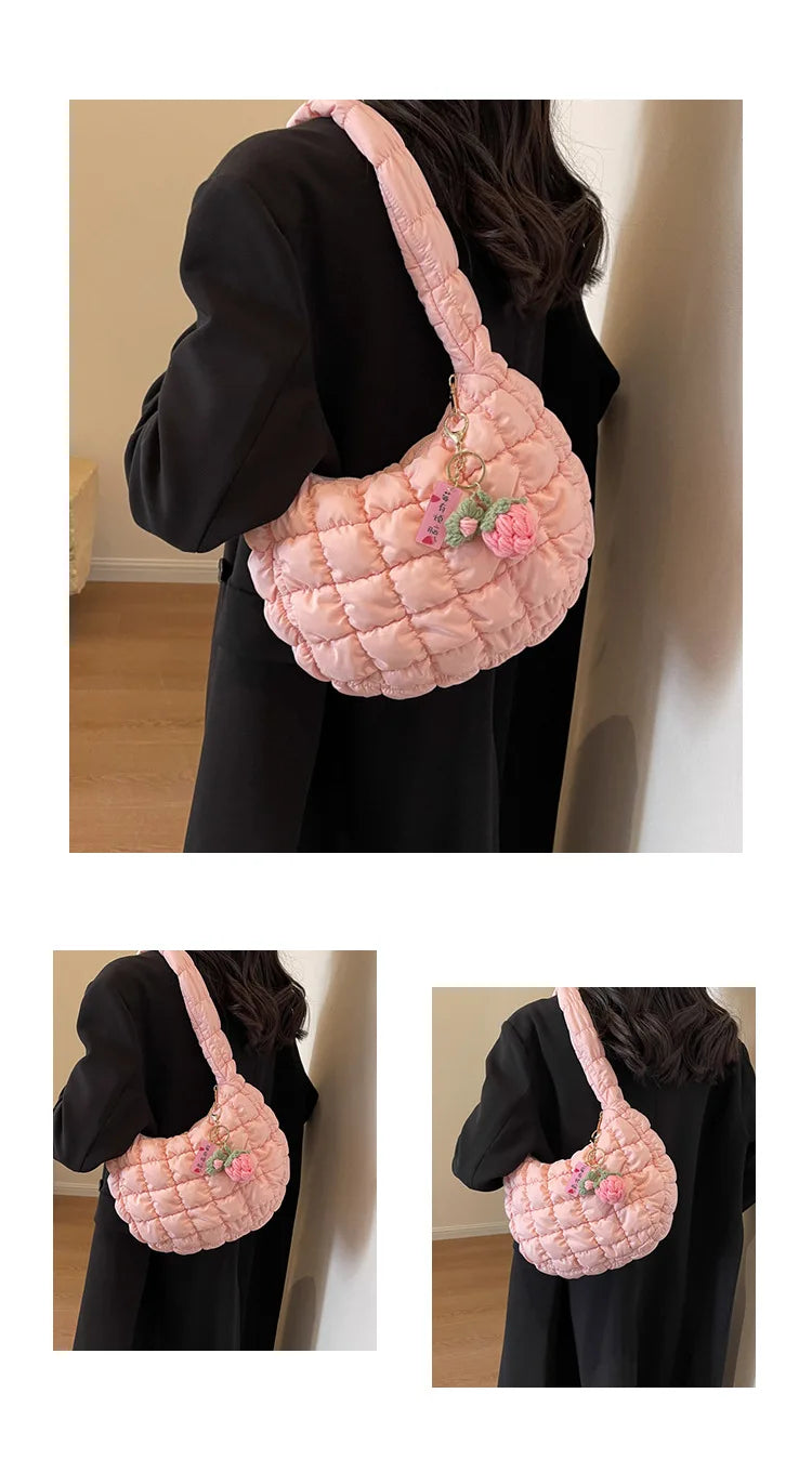 Korean Style Women's Shoulder Bag Cute Bubble Dumpling Foldable Cloud Bag Casual Fashion  bags for women luxury designer