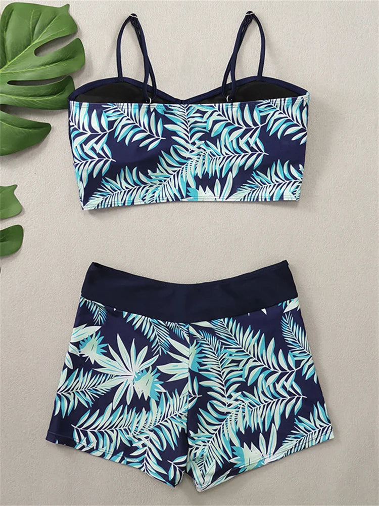High Waist Bikini Women Vintage Floral Print Pleate Drawstring Push Up Patchwork Swimsuit 2025 Large Size Bathing Suit Swimwear