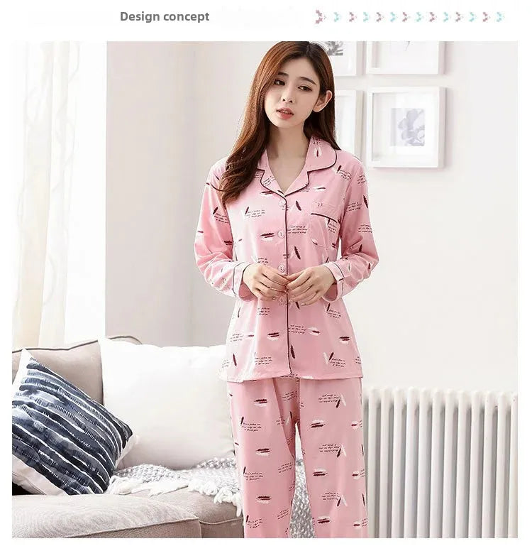 Spring Autumn Winter Long Sleeve Trousers Sleepwear Women's Cardigan Korean Style Outer Wear Casual Thin Homewear Two-piece Suit