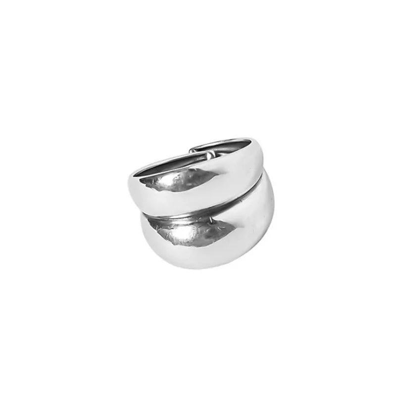 925 Silver Rings for Women Thick Wave Wide Solid Double-layer Punk Trendy Couple Female Party Birthday Gift