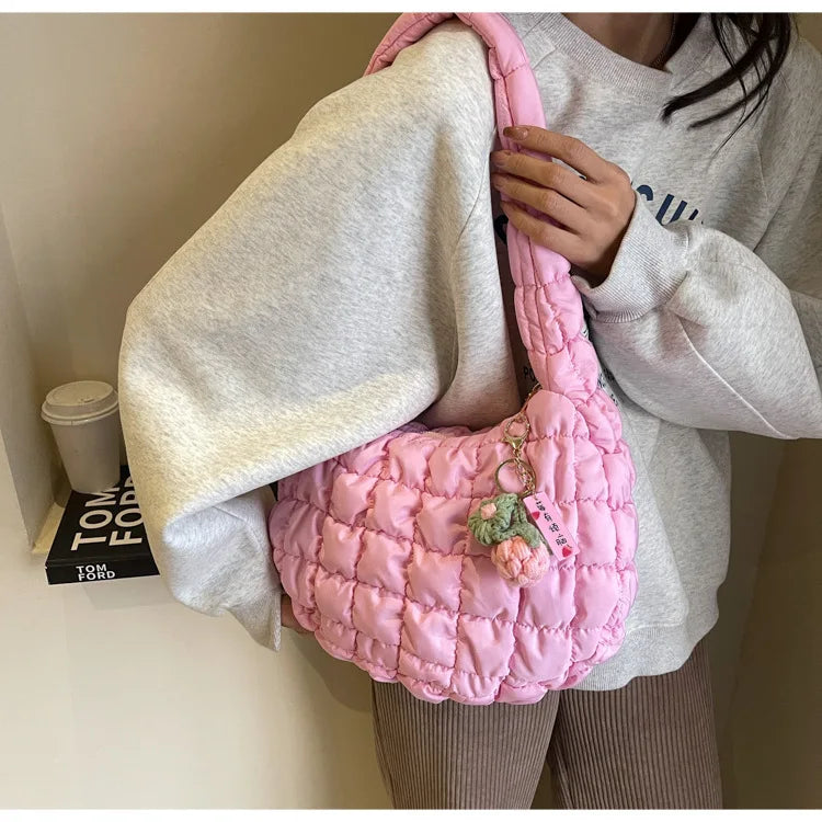 Korean Style Women's Shoulder Bag Cute Bubble Dumpling Foldable Cloud Bag Casual Fashion  bags for women luxury designer