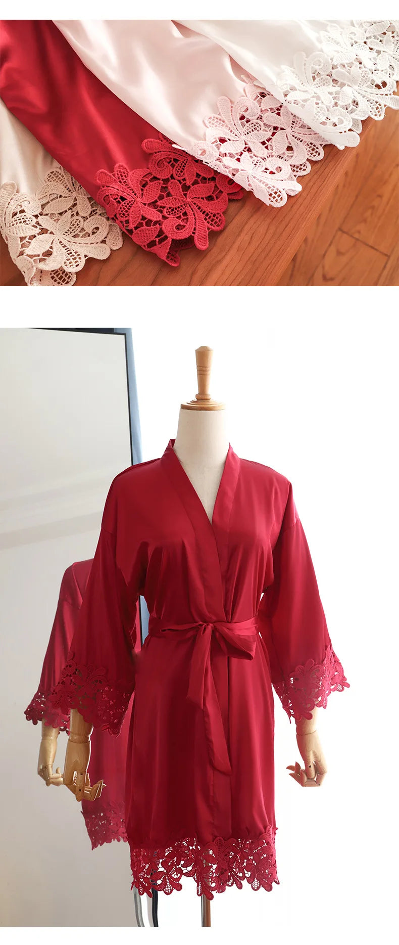 Sexy Embroidery Wedding Robe Patchwork Lace Kimono Bathrobe Gown Summer New Female Sleepwear Home Dress Loose Casual Loungewear