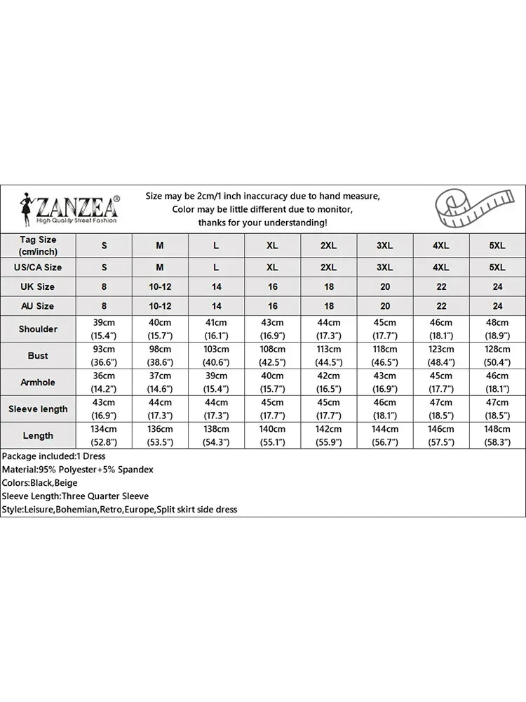 ZANZEA 2025 Autumn Casual Women's Floral Printed Long Dresses Vintage Dress Party Sundress Robe Lapel Neck 3/4 Sleeve Shirtdress