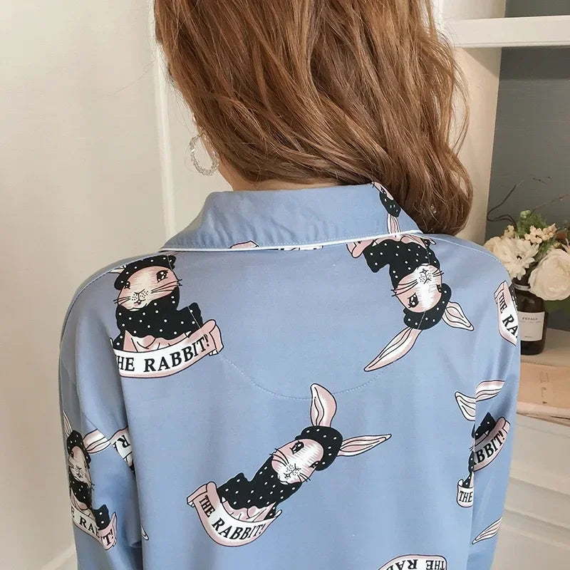 Spring Autumn Winter Long Sleeve Trousers Sleepwear Women's Cardigan Korean Style Outer Wear Casual Thin Homewear Two-piece Suit