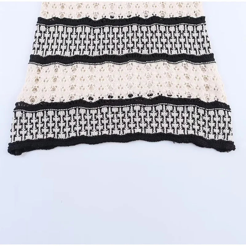 Women Knitted Hollow Out Mini Dresses Round Neck Sleeveless Off Shoulder Short Dress Lady Casual Summer Holiday Beach Robes