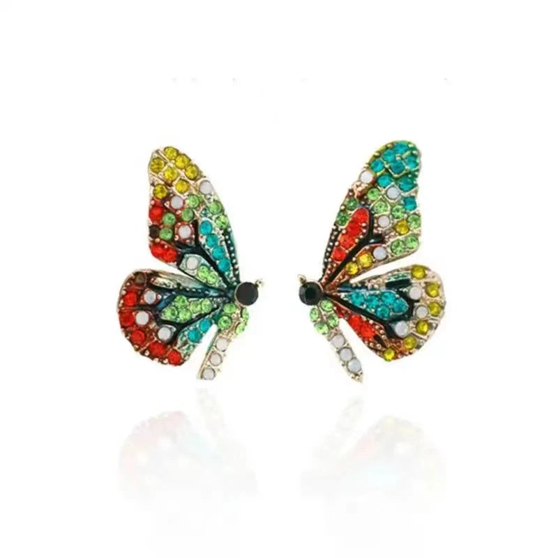 Shiny Multicolor Cryatal Butterfly Stud Earrings For Women Girls Cute Date Party Jewelry