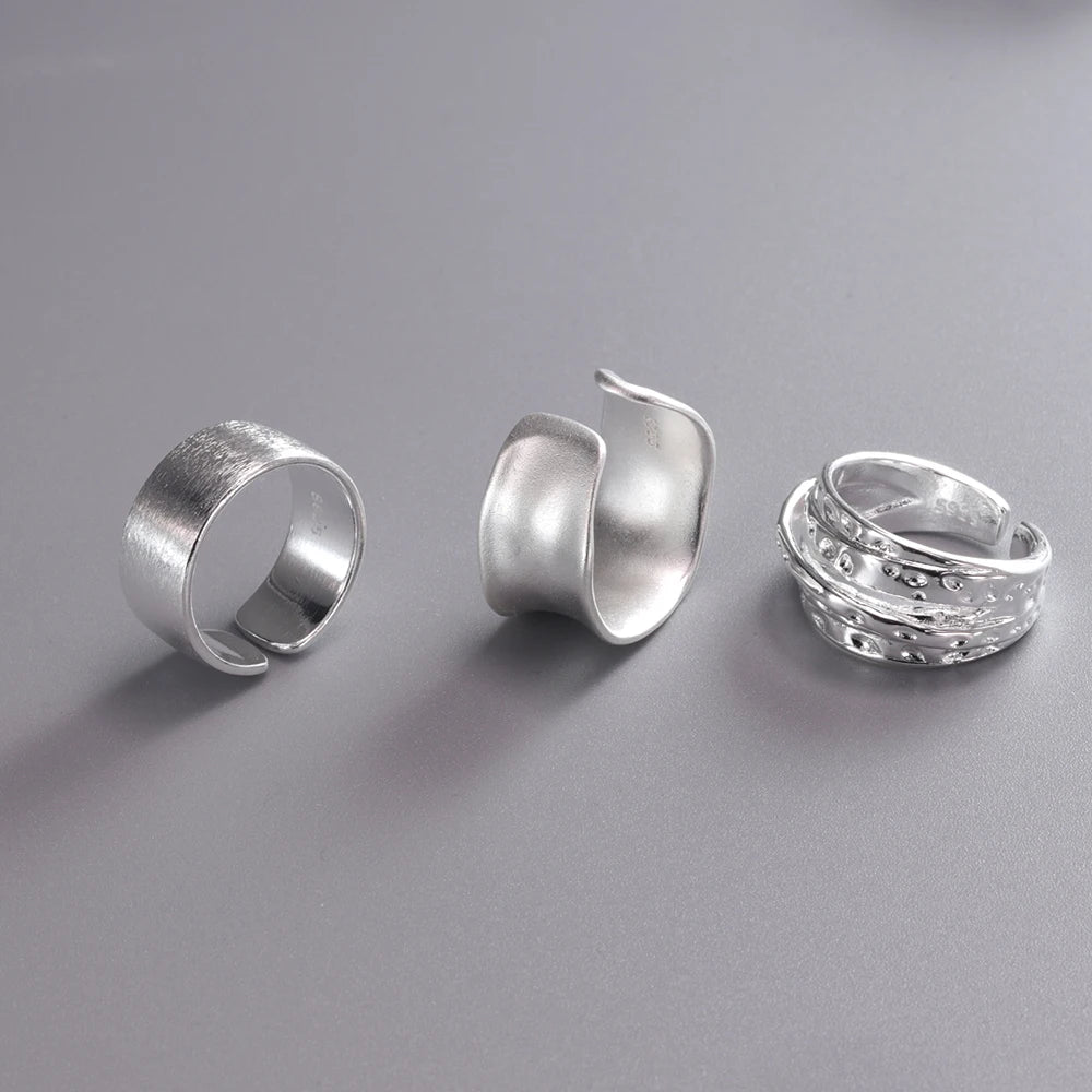 925 Silver Rings for Women Thick Wave Wide Solid Double-layer Punk Trendy Couple Female Party Birthday Gift