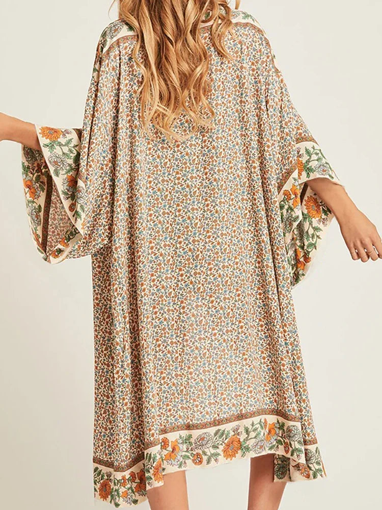 2025 Beach Kimono Cover-up Loose Swimsuit Cover Up Front Open Belt Kaftan Robe Plage Beach Pareos Dress Tunic Beach Wear