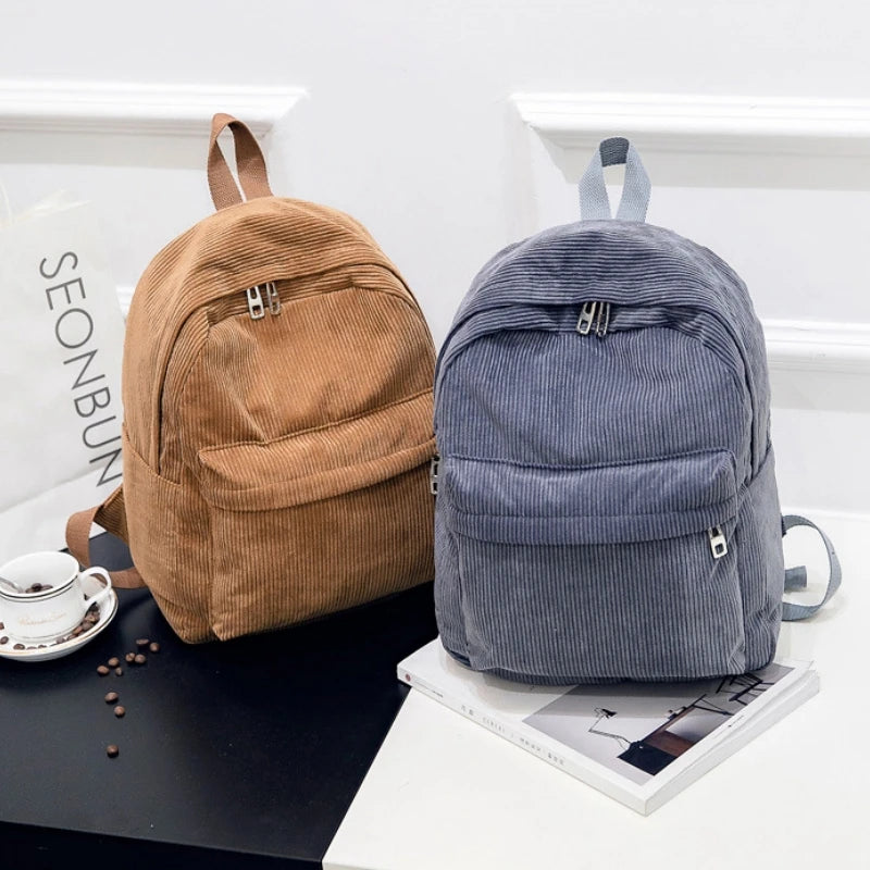 Corduroy Backpack College Bag