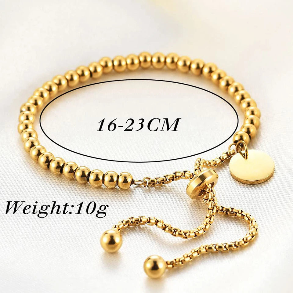 ZAKOL Stainless Steel Golden Bead Bracelet for Women Fashion Adjustable Chain Bracelets Daily Party Jewelry