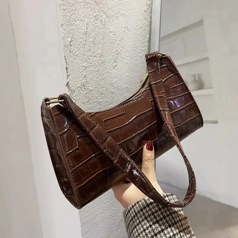 Retro Alligator Pattern Female Small Handbags and Purse Armpit Shoulder Bags High Quality PU Leather Ladies Clutch Totes Bag
