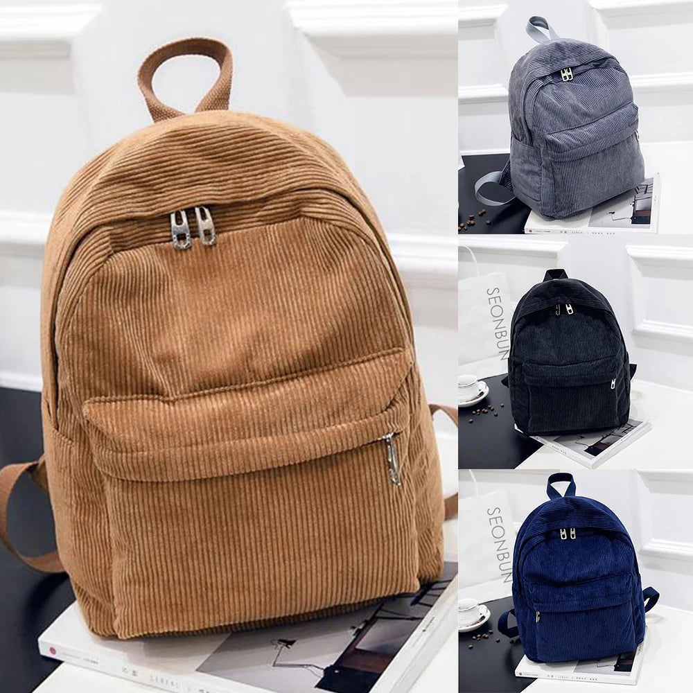 Corduroy Backpack College Bag