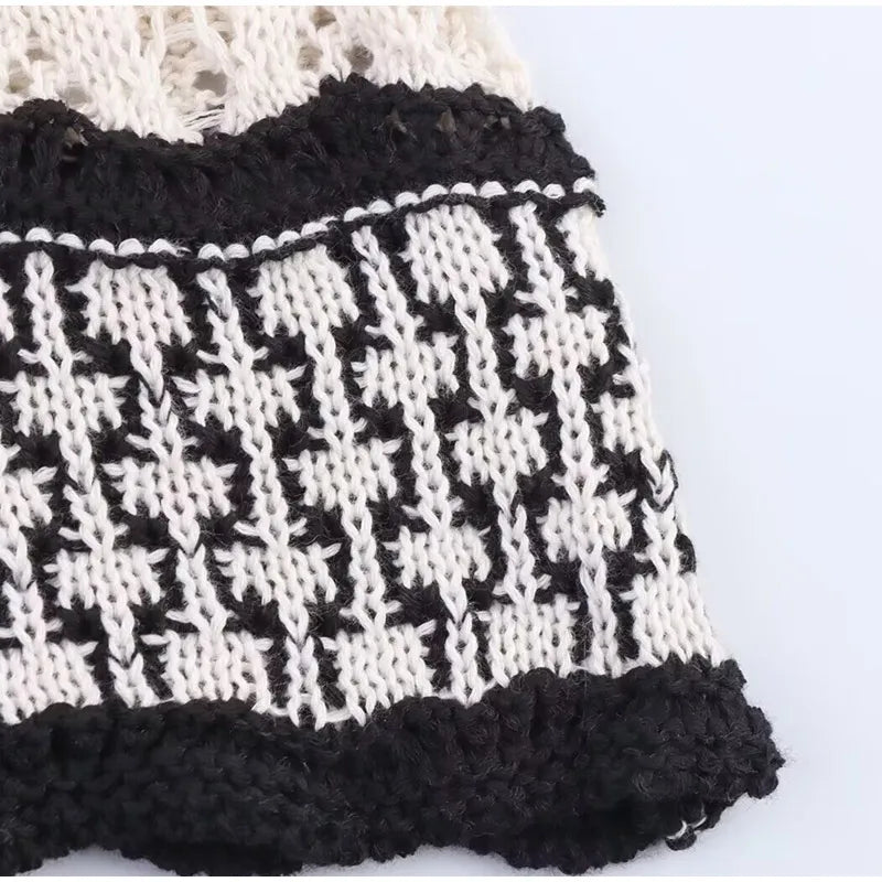 Women Knitted Hollow Out Mini Dresses Round Neck Sleeveless Off Shoulder Short Dress Lady Casual Summer Holiday Beach Robes