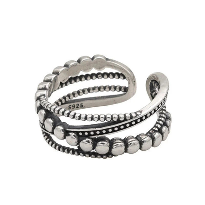 925 Silver Rings for Women Thick Wave Wide Solid Double-layer Punk Trendy Couple Female Party Birthday Gift