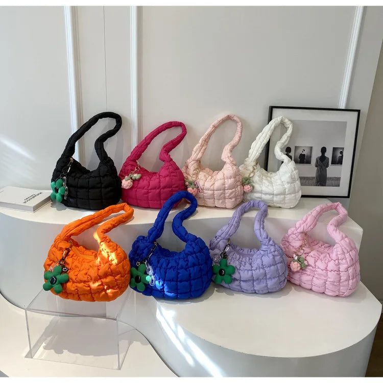 Korean Style Women's Shoulder Bag Cute Bubble Dumpling Foldable Cloud Bag Casual Fashion  bags for women luxury designer