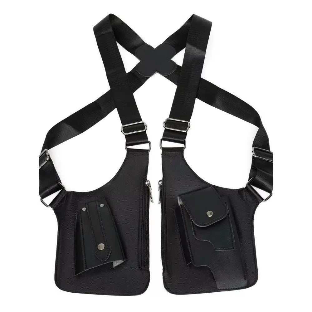 Double Shoulder Strap Multi-Pocket Outdoor Anti-Theft Tactical Fishing Bag Waterproof PU Multi-Purpose Men's Crossbody Bags