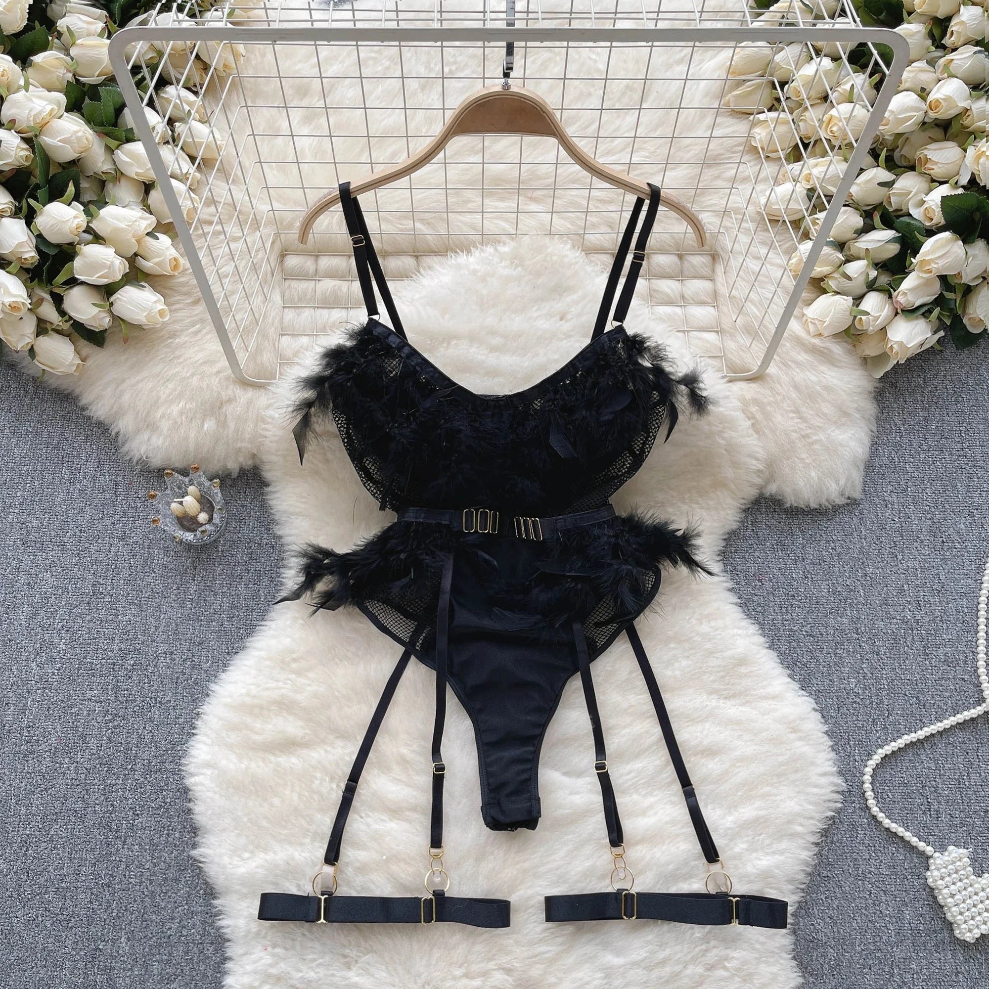 Sexy Women Night Dress Sleeveless Backless Porno Pajamas Floral Lace Erotic Nightwears+Thongs Satin Short Transparent Dresses