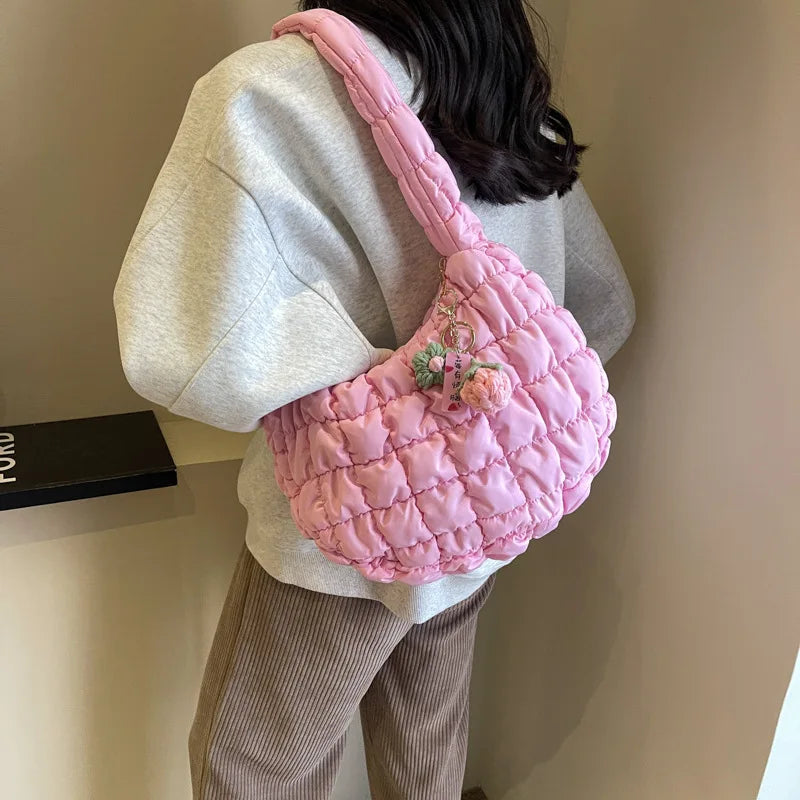 Korean Style Women's Shoulder Bag Cute Bubble Dumpling Foldable Cloud Bag Casual Fashion  bags for women luxury designer