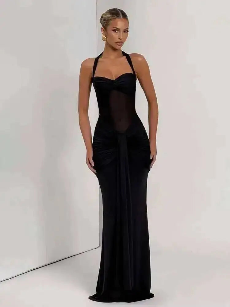 Townlike Pleated Slim Bodycon Maxi Long Dress Women Off Shoulder 2025 Autumn Winter Dress Lace Patchwork Sexy Party Dresses