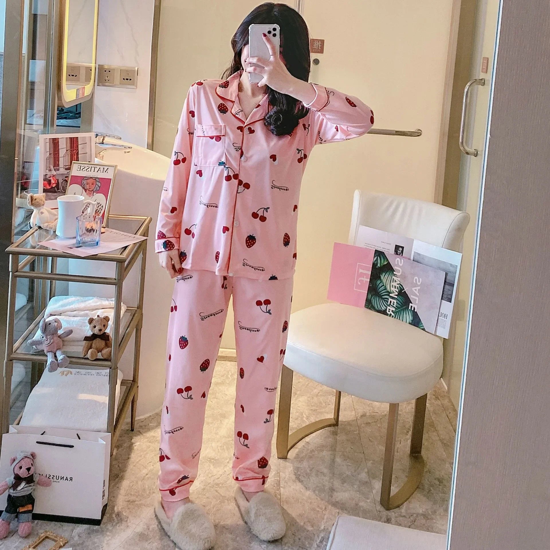 Spring Autumn Winter Long Sleeve Trousers Sleepwear Women's Cardigan Korean Style Outer Wear Casual Thin Homewear Two-piece Suit