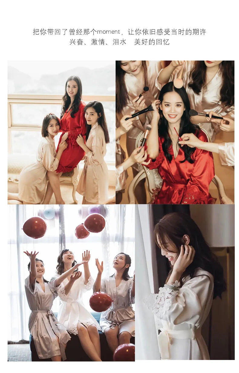Sexy Embroidery Wedding Robe Patchwork Lace Kimono Bathrobe Gown Summer New Female Sleepwear Home Dress Loose Casual Loungewear