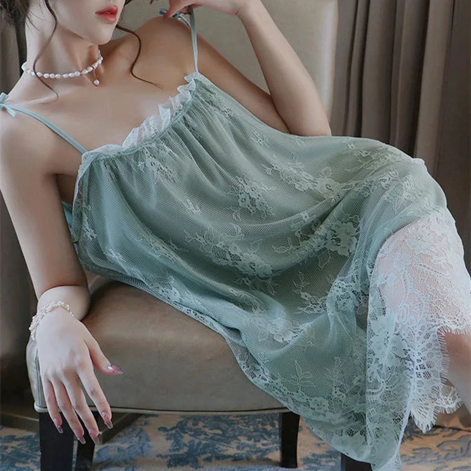 Plus Size Lingerie Lace Babydoll Chemise Nightgown Nighty Mesh Sleepwear Slip Nightdress Valentine Gifts for Women Sleepwear