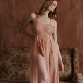Womens Nightgown Sleepwear Long Split Mesh Perspective Home Clothes Hot Lace Nightdress Sexy Lingerie Dress Robe Underwear