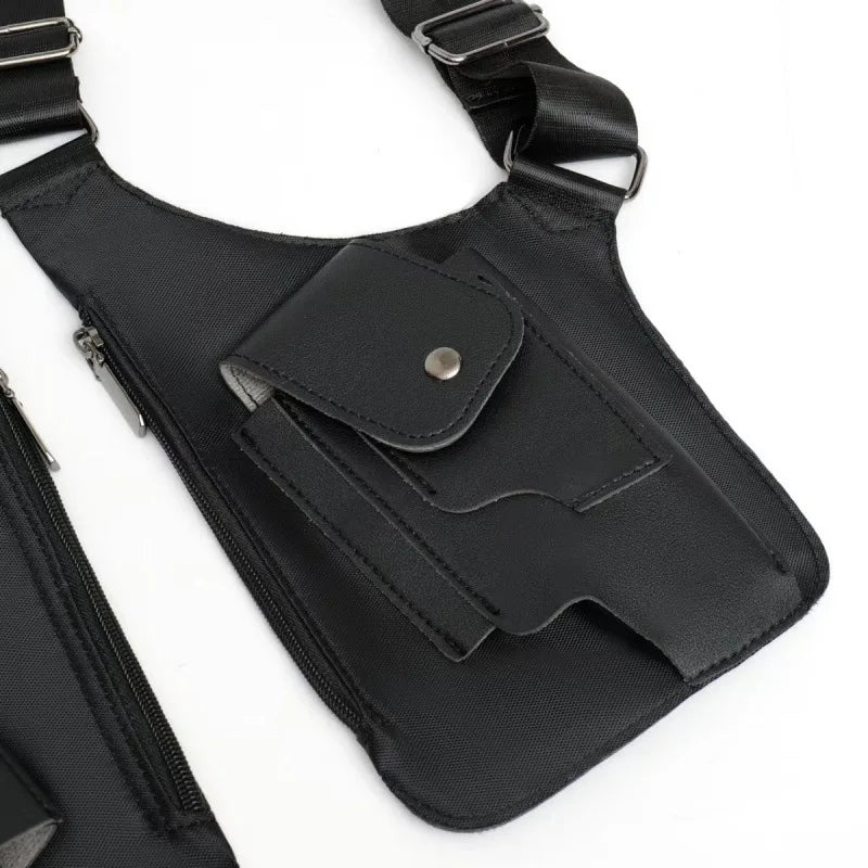 Double Shoulder Strap Multi-Pocket Outdoor Anti-Theft Tactical Fishing Bag Waterproof PU Multi-Purpose Men's Crossbody Bags