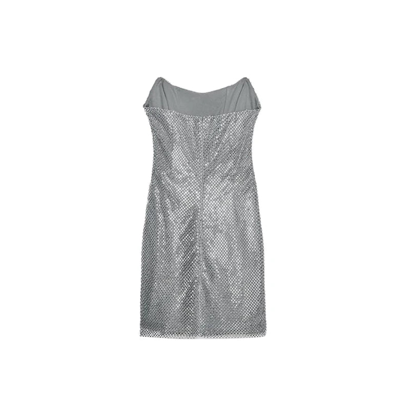 Rhinestone Shining Sexy Evening Dress Women Sleeveless Backless Slim Party Pleated Gown Female Dresses Street Vacation Lady Robe