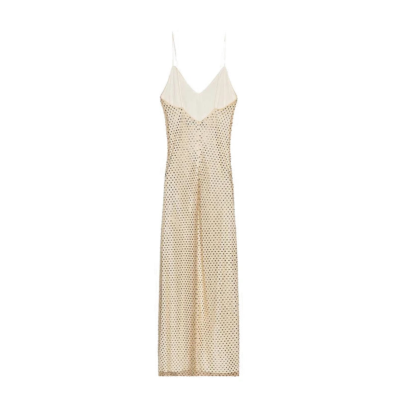 Rhinestone Shining Sexy Evening Dress Women Sleeveless Backless Slim Party Pleated Gown Female Dresses Street Vacation Lady Robe