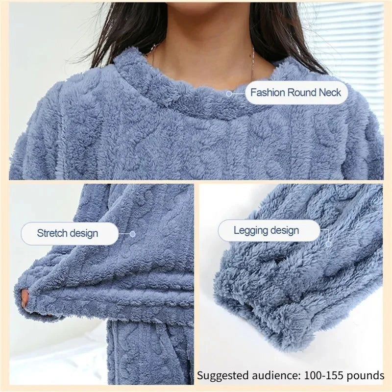 Women Coral Velvet Home Wear Set Warm Jacquard Sleepwear Comfortable Outfit for Winter Christmas and Back to School Season Gift