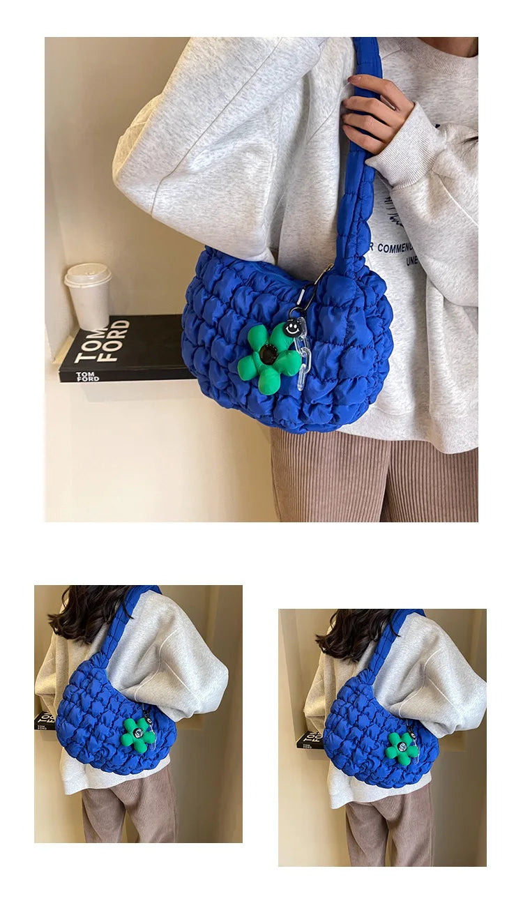 Korean Style Women's Shoulder Bag Cute Bubble Dumpling Foldable Cloud Bag Casual Fashion  bags for women luxury designer